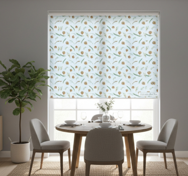 Tenda a rullo sala da pranzo fiori acquerello blu - TenStickers