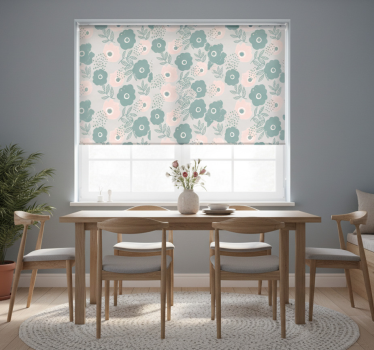 Tenda a rullo sala da pranzo fiori acquerello rosa e blu - TenStickers