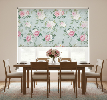Tenda a rullo sala da pranzo fiori blu e rosa - TenStickers