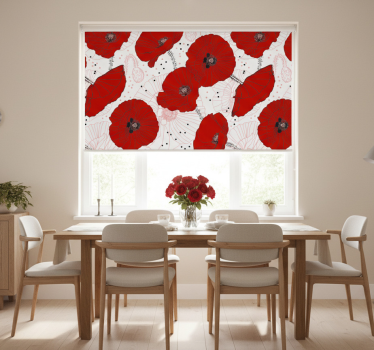 Tenda a rullo sala da pranzo fiori rossi e disegni - TenStickers