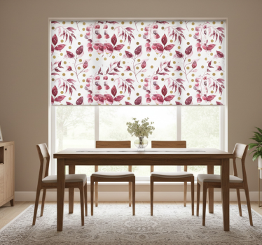 Tenda a rullo sala da pranzo foglie borgogna con punti oro - TenStickers
