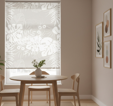 Tenda a rullo sala da pranzo foglie tropicali grigie - TenStickers