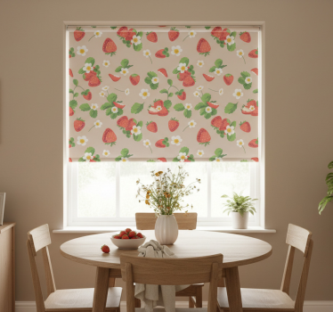 Tenda a rullo sala da pranzo fragole e fiori - TenStickers