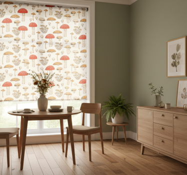 Tenda a rullo sala da pranzo funghi e fiori rossi e gialli - TenStickers
