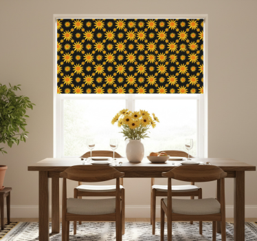 Tenda a rullo sala da pranzo girasole su sfondo nero - TenStickers