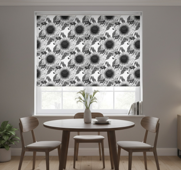 Tenda a rullo sala da pranzo girasoli bianchi e neri - TenStickers