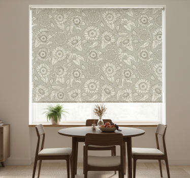 Tenda a rullo sala da pranzo girasoli grigi - TenStickers