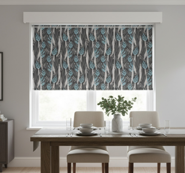 Tenda a rullo sala da pranzo grigia floreale acquerello - TenStickers