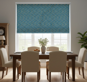 Tenda a rullo sala da pranzo linee dorate su sfondo blu - TenStickers
