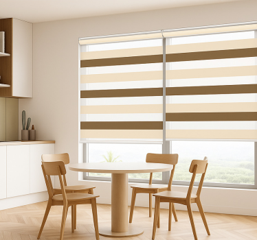 Tenda a rullo sala da pranzo motivo a strisce beige marrone - TenStickers