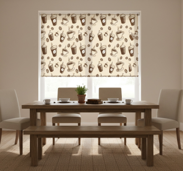 Tenda a rullo sala da pranzo motivo chicco caffè tazze - TenStickers