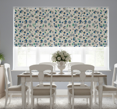 Tenda a rullo sala da pranzo motivo floreale bianco - TenStickers