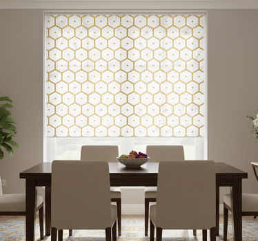 Tenda a rullo sala da pranzo motivo marmo oro esagonale - TenStickers