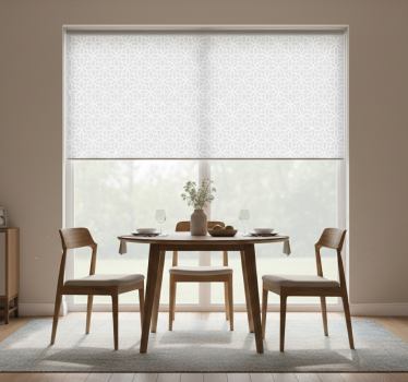 Tenda a rullo sala da pranzo motivo moderno grigio e bianco - TenStickers