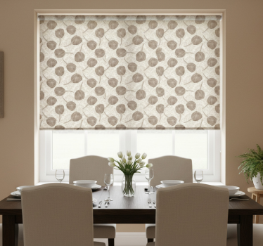 Tenda a rullo sala da pranzo motivo tulipani grigi e acanto - TenStickers