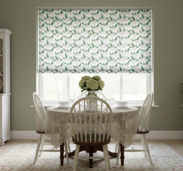 Tenda a rullo sala da pranzo pattern fiori bianchi - TenStickers