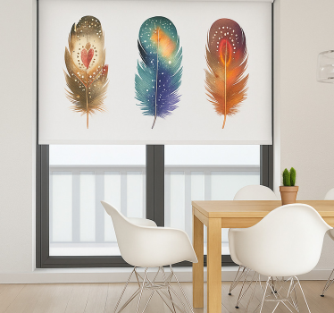 Tenda a rullo sala da pranzo piume tribali colorate - TenStickers