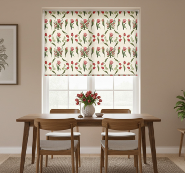 Tenda a rullo sala da pranzo primavera con tulipani rossi - TenStickers