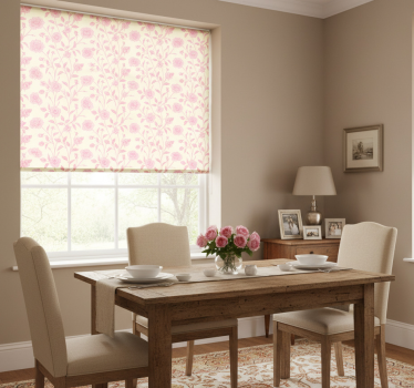 Tenda a rullo sala da pranzo rose vintage su sfondo rosa - TenStickers