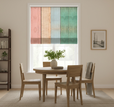 Tenda a rullo sala da pranzo tavole colorate in legno - TenStickers
