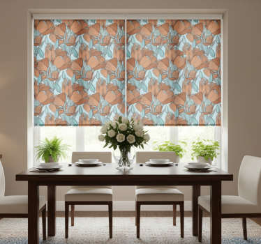Tenda a rullo sala da pranzo tulipani marroni blu artistico - TenStickers