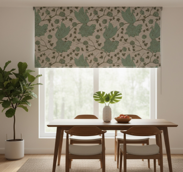 Tenda a rullo sala da pranzo uccelli verdi su juta - TenStickers