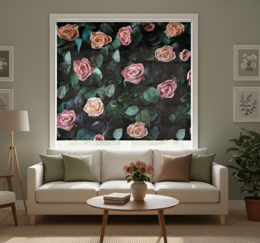 Tenda a rullo soggiorno fiori di rosa rossa - TenStickers