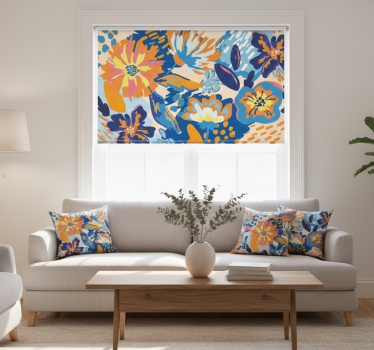 Tenda a rullo soggiorno foglie blu arancioni blu - TenStickers