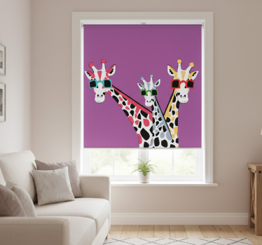 Tenda a rullo soggiorno giraffe divertenti con occhiali - TenStickers