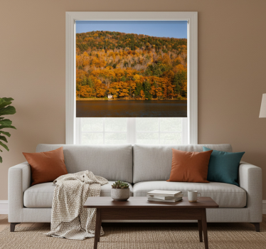 Tenda a rullo soggiorno lago e alberi dorati - TenStickers