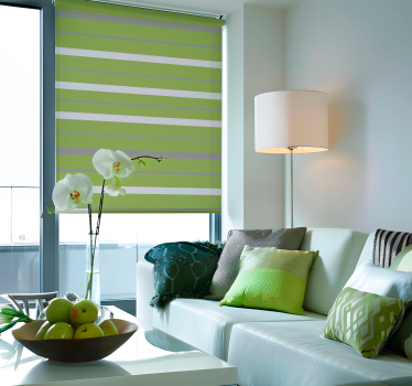 Tenda a rullo elegante motivo a righe grigie e verdi - TenStickers
