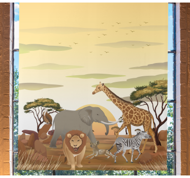 Tende a rullo animali diversi Paesaggio del fumetto africano - TenStickers