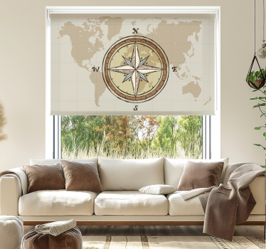 Tende a rullo disegno mondo cartografia e bussola d'epoca - TenStickers