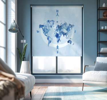 Tende a rullo disegno mondo planisfero blu dell'acquerello - TenStickers