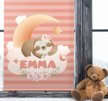 Tenda a rullo cameretta nome con bradipo e luna - TenStickers