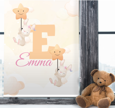 Tenda a rullo cameretta coniglietti con stelle con nome - TenStickers