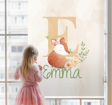 Tenda a rullo cameretta volpe con iniziale e nome - TenStickers