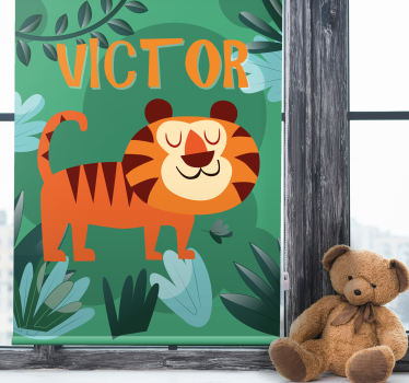 Tenda a rullo cameretta tigre felice con nome - TenStickers