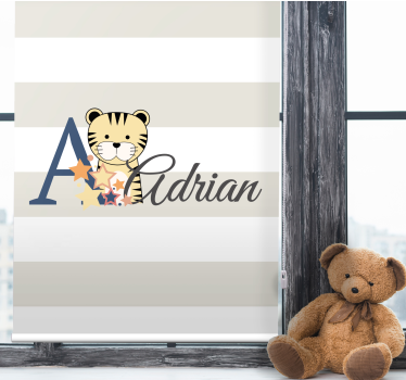 Tenda a rullo cameretta tigre baby con nome e iniziale - TenStickers