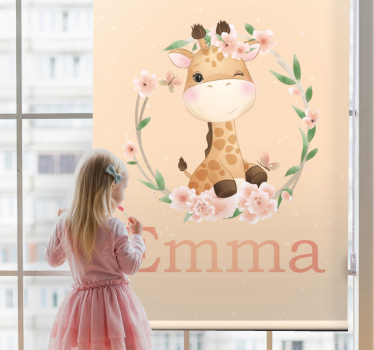 Tenda a rullo con giraffa e nome personalizzato - TenStickers