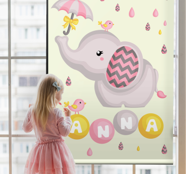 Tenda a rullo cameretta elefantino con nome e ombrello - TenStickers