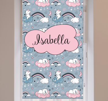 Tenda a rullo cameretta orso arcobaleno con nome - TenStickers