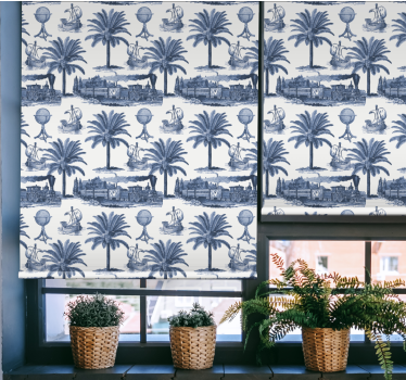 Tende a rullo più vintage scena di palma blu - TenStickers