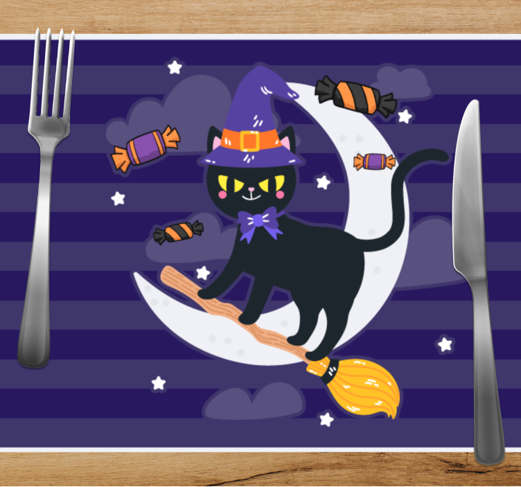 Tovaglietta americana di halloween gatto stregato in volo - TenStickers
