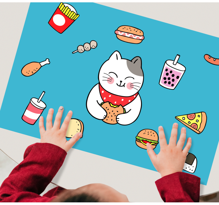 Tovaglietta americana infantile gatto carino che mangia - TenStickers