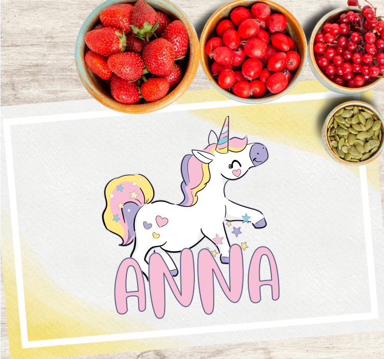 Tovaglietta americana infantile unicorno con cuori - TenStickers