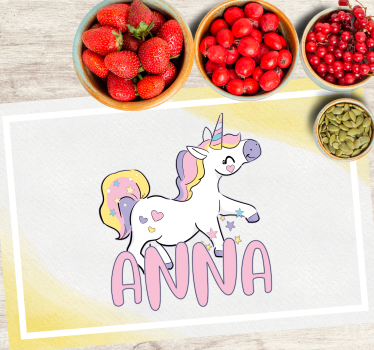 Tovaglietta americana infantile unicorno con cuori - TenStickers