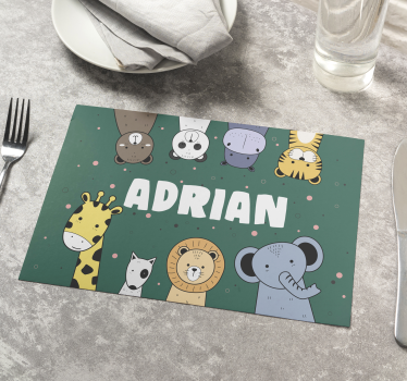 Tovaglietta con nome Cartoni animati di animali con nome - TenStickers