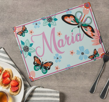 Tovaglietta americana rettangolare fiore e farfalle con nome - TenStickers