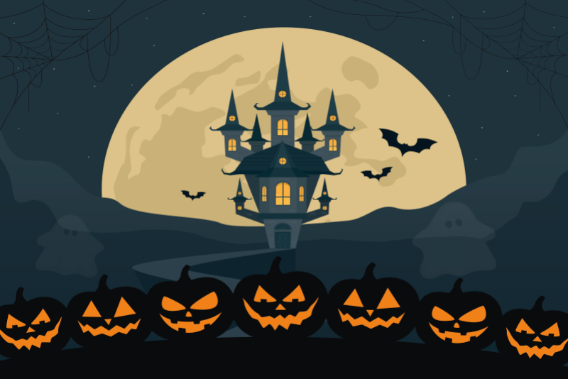 Tovaglietta americana di halloween scena castello infestato - TenStickers